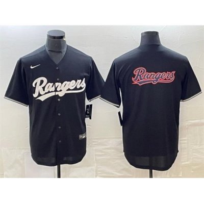 Men Texas Rangers Black Team Big Logo Cool Base Stitched Baseball Jersey