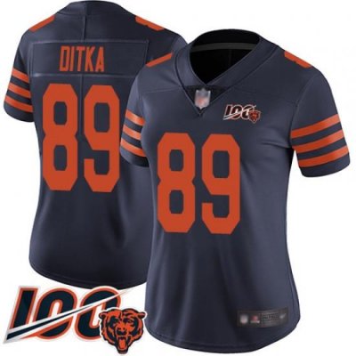 Women Chicago Bears 89 Mike Ditka Limited Navy Blue Rush Vapor Untouchable 100th Season Football Jersey