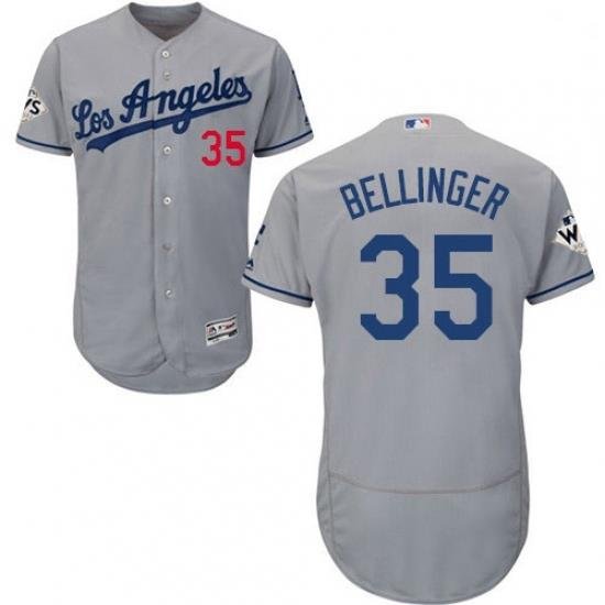 Mens Majestic Los Angeles Dodgers 35 Cody Bellinger Authentic Grey Road 2017 World Series Bound Flex Base Jersey