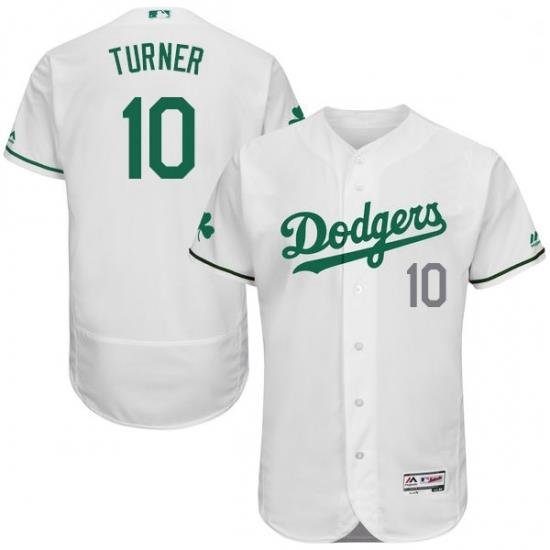 Mens Majestic Los Angeles Dodgers 10 Justin Turner White Celtic Flexbase Authentic Collection MLB Jersey