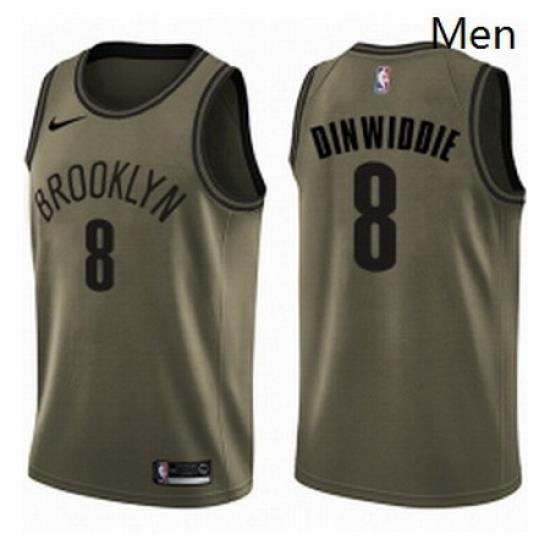 Mens Nike Brooklyn Nets 8 Spencer Dinwiddie Swingman Green Salute to Service NBA Jersey