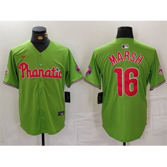 Men Philadelphia Phillies 16 Brandon Marsh Green With Patch Stitched Jersey