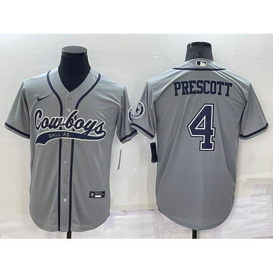 Men Dallas Cowboys 4 Dak Prescott Grey Cool Base Stitched Baseball Jersey