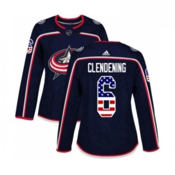 Womens Adidas Columbus Blue Jackets 6 Adam Clendening Authentic Navy Blue USA Flag Fashion NHL Jersey