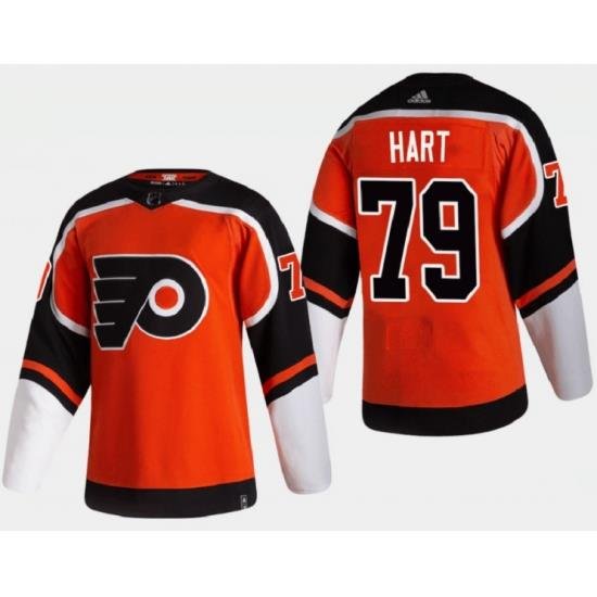 Men Philadelphia Flyers 79 Carter Hart 2021 Orange Reverse Retro Stitched Jersey