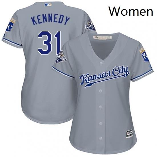 Womens Majestic Kansas City Royals 31 Ian Kennedy Replica Grey Road Cool Base MLB Jersey