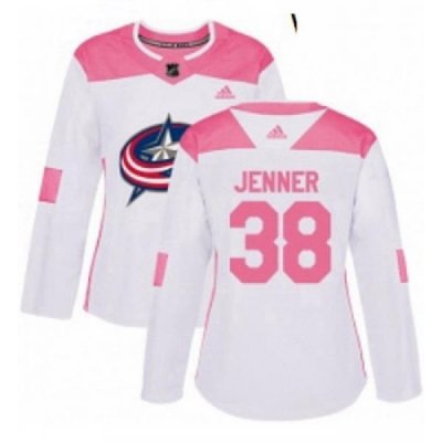 Womens Adidas Columbus Blue Jackets 38 Boone Jenner Authentic WhitePink Fashion NHL Jersey