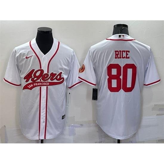 Men San Francisco 49ers 80 Jerry Rice White With Patch Cool Base Stitched Baseball Jersey