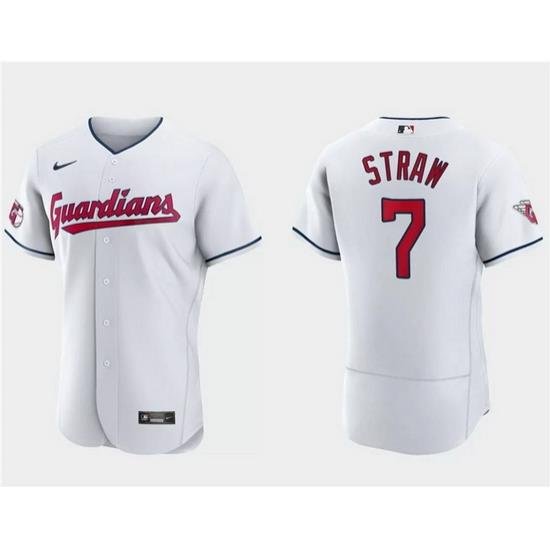 Men Cleveland Guardians 7 Myles Straw White Flex Base Stitched Jersey