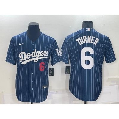 Men Los Angeles Dodgers 6 Trea Turner Navy Cool Base Stitched Baseball Jersey