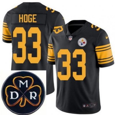 Men's Nike Pittsburgh Steelers #33 Merril Hoge Elite Black Rush NFL MDR Dan Rooney Patch Jersey