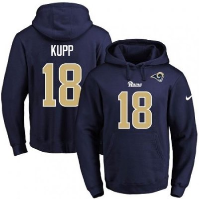 NFL Mens Nike Los Angeles Rams 18 Cooper Kupp Navy Blue Name Number Pullover Hoodie