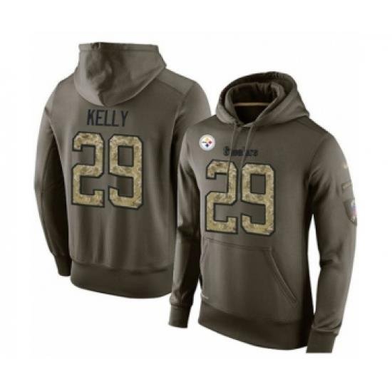 Football Mens Pittsburgh Steelers 29 Kam Kelly Green Salute To Service Pullover Hoodie