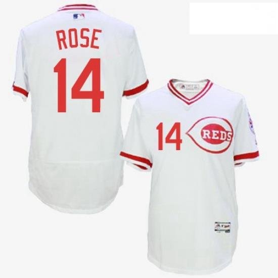 Mens Majestic Cincinnati Reds 14 Pete Rose White Flexbase Authentic Collection Cooperstown MLB Jersey