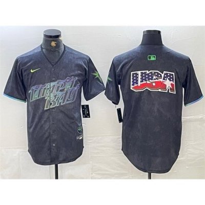 Men Tampa Bay Rays Team Big Logo Charcoal 2024 City Connect Limited Stitched Baseball Jersey 1