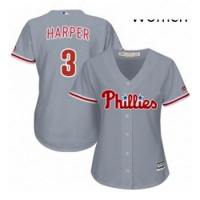 Womens Philadelphia Phillies 3 Bryce Harper Grey Road Stitched MLB Jersey