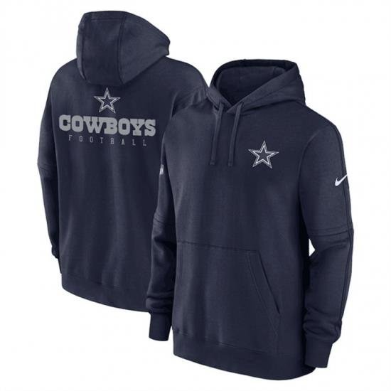 Men Dallas Cowboys Navy Sideline Club Fleece Pullover Hoodie