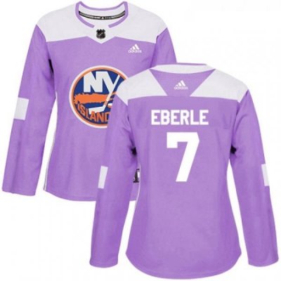 Womens Adidas New York Islanders 7 Jordan Eberle Authentic Purple Fights Cancer Practice NHL Jersey