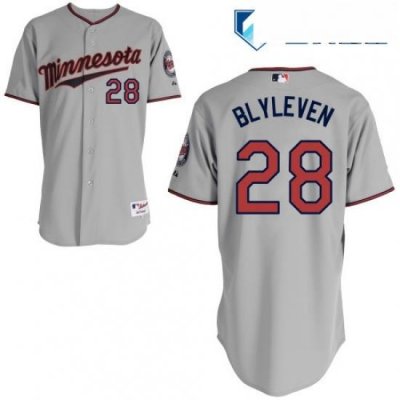 Mens Majestic Minnesota Twins 28 Bert Blyleven Authentic Grey Road Cool Base MLB Jersey