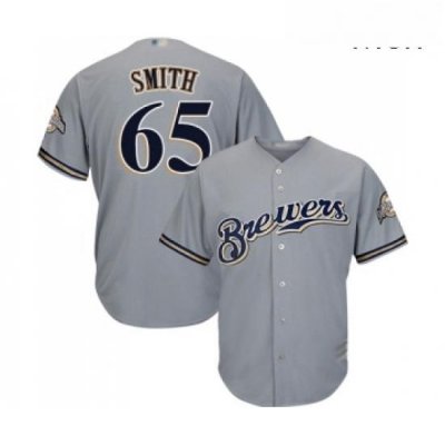 Mens Milwaukee Brewers 65 Burch Smith Replica Grey Road Cool Base Baseball Jersey