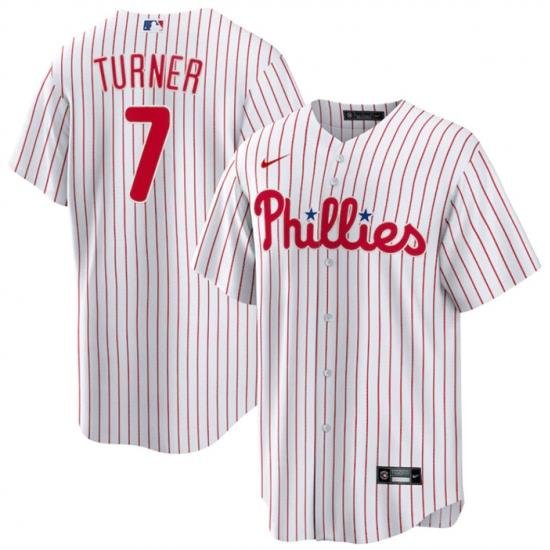 Men Philadelphia Phillies 7 Trea Turner White Cool Base Stitched Baseball Jersey