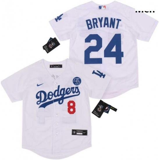 Men Dodgers Front 8 Back 24 Kobe Bryant White Cool Base Stitched MLB Jersey