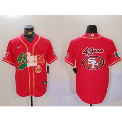 Men San Francisco 49ers Team Big Logo Red With Patch Cool Base Stitched Baseball Jersey 3