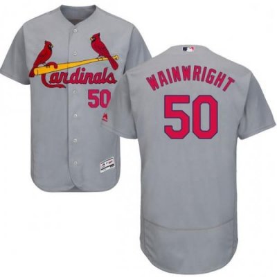 Mens Majestic St Louis Cardinals 50 Adam Wainwright Grey Road Flex Base Authentic Collection MLB Jersey