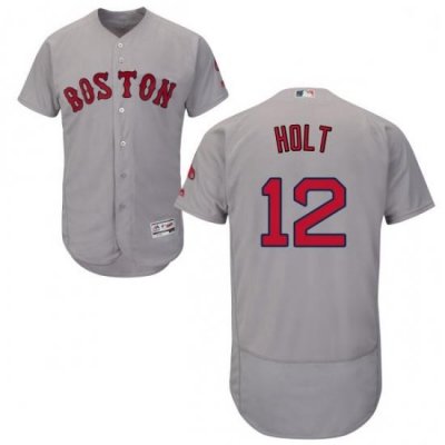 Mens Majestic Boston Red Sox 12 Brock Holt Grey Road Flex Base Authentic Collection MLB Jersey