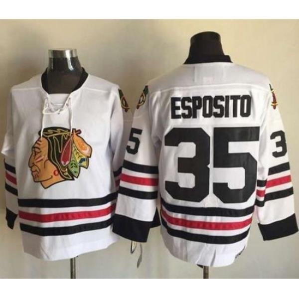 Chicago Blackhawks  #35 Tony Esposito White CCM Throwback Stitched NHL Jersey