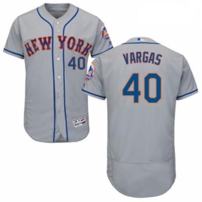 Mens Majestic New York Mets 40 Jason Vargas Grey Road Flex Base Authentic Collection MLB Jersey