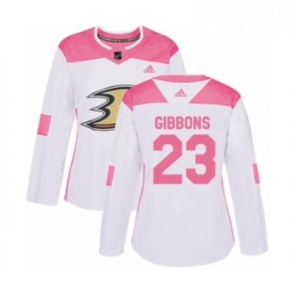 Womens Adidas Anaheim Ducks 23 Brian Gibbons Authentic White Pink Fashion NHL Jersey