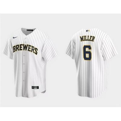 Men Milwaukee Brewers 6 Owen Miller White Cool Base Stitched Jersey