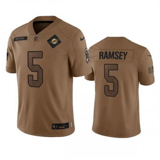 Men Miami Dolphins 5 Jalen Ramsey 2023 Brown Salute To Service Limited Stitched Football Jersey