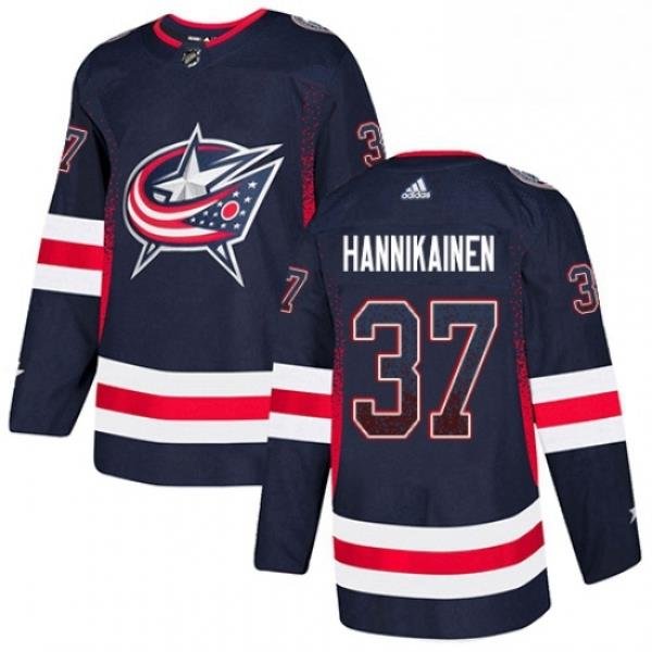 Mens Adidas Columbus Blue Jackets 37 Markus Hannikainen Authentic Navy Blue Drift Fashion NHL Jersey