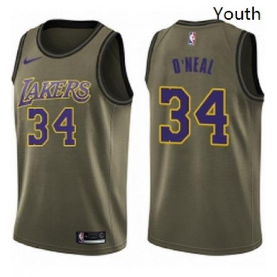 Youth Nike Los Angeles Lakers 34 Shaquille ONeal Swingman Green Salute to Service NBA Jersey