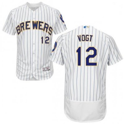 Mens Majestic MilWaukee BreWers 12 Stephen Vogt WhiteRoyal Flexbase Authentic Collection MLB Jersey