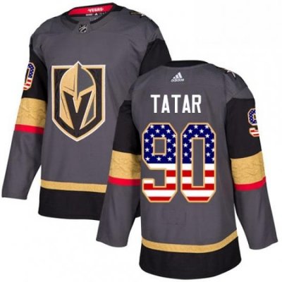 Mens Adidas Vegas Golden Knights 90 Tomas Tatar Authentic Gray USA Flag Fashion NHL Jersey