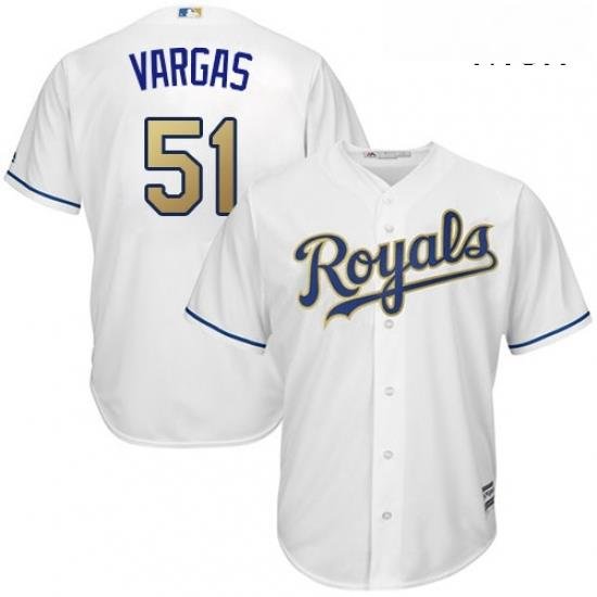 Mens Majestic Kansas City Royals 51 Jason Vargas Replica White Home Cool Base MLB Jersey