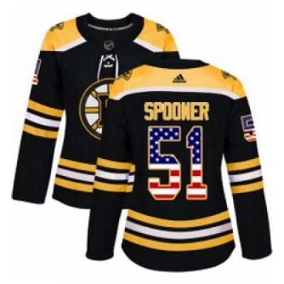 Womens Adidas Boston Bruins 51 Ryan Spooner Authentic Black USA Flag Fashion NHL Jersey