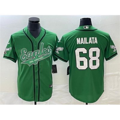 Men Philadelphia Eagles 68 Jordan Mailata Green Cool Base Stitched Baseball Jersey