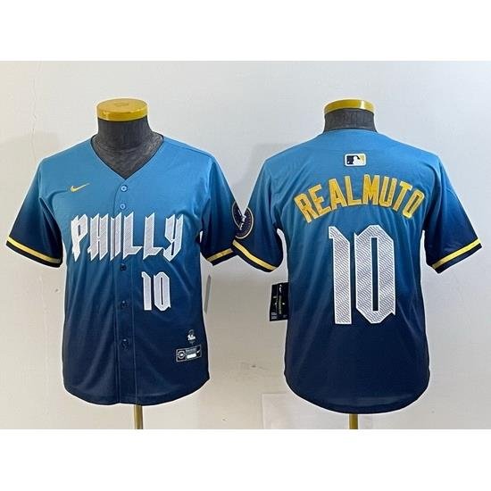 Youth Philadelphia Phillies 10 J T  Realmuto Blue 2024 City Connect Limited Stitched Baseball Jersey 9