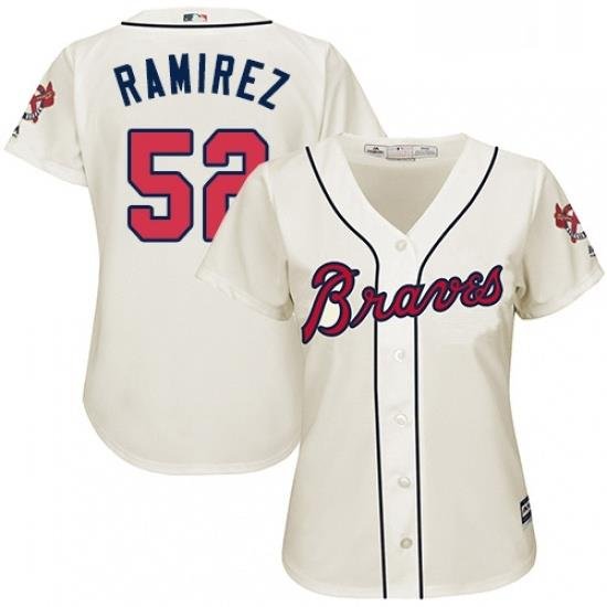 Womens Majestic Atlanta Braves 52 Jose Ramirez Authentic Cream Alternate 2 Cool Base MLB Jersey