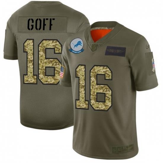 Men Detroit Lions 16 Jared Goff Men Nike 2019 Olive Camo Salute To Service Limited NFL Jersey