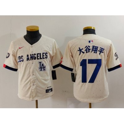 Youth Los Angeles Dodgers 17  Shohei Ohtani Cream Stitched Baseball Jersey 2