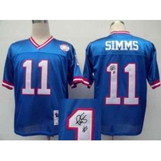 NeW York Giants 11 Phil Simms Blue ThroWback M&N Signed NFL Jerseys