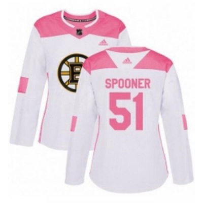 Womens Adidas Boston Bruins 51 Ryan Spooner Authentic WhitePink Fashion NHL Jersey