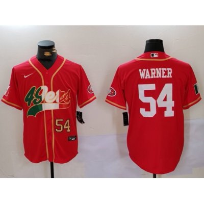 Men San Francisco 49ers 54 Fred Warner Red With Patch Cool Base Stitched Baseball Jersey 2