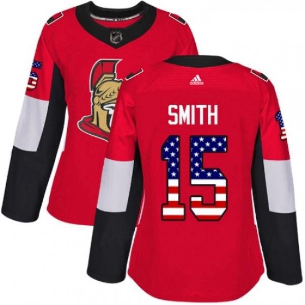 Womens Adidas Ottawa Senators 15 Zack Smith Authentic Red USA Flag Fashion NHL Jersey