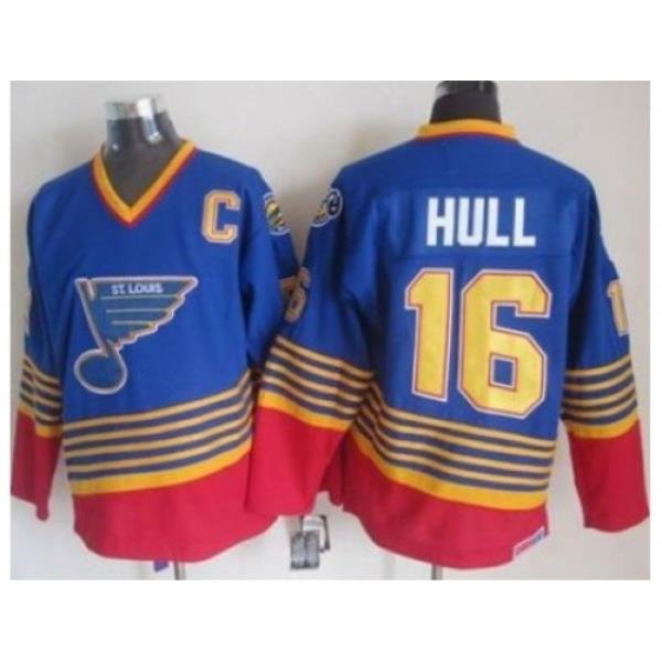 St. Louis Blues #16 Brett Hull Light Blue Red CCM Throwback Stitched NHL Jersey